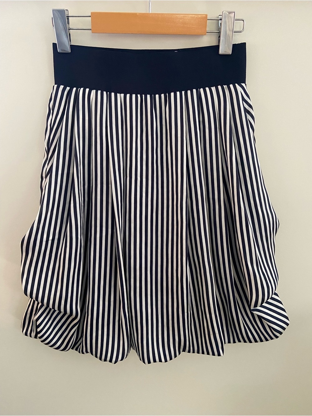 H&M Navy and White Striped Bubble Hem Skirt
